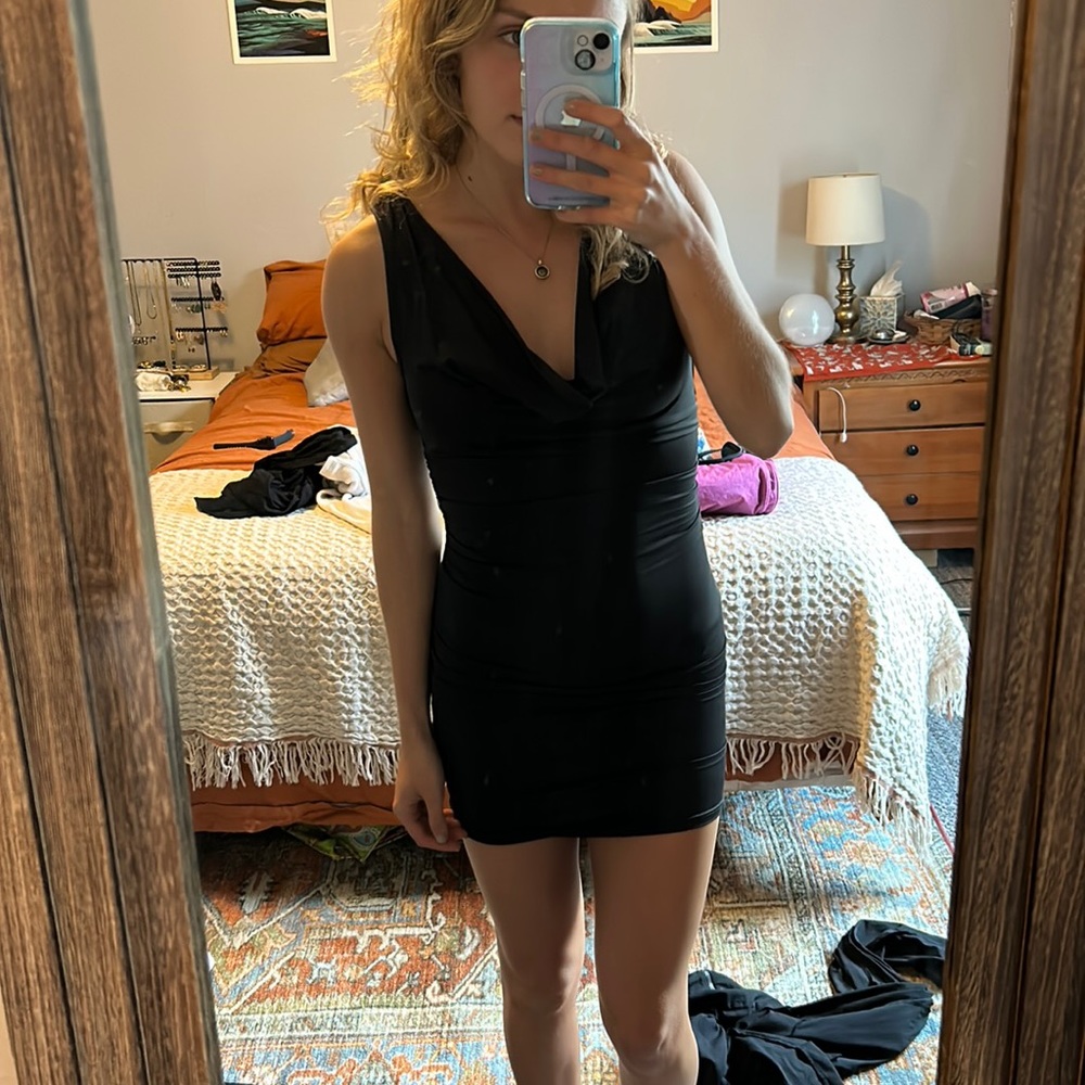 SOLD: F21 little black cowl neck mini cocktail dress size small